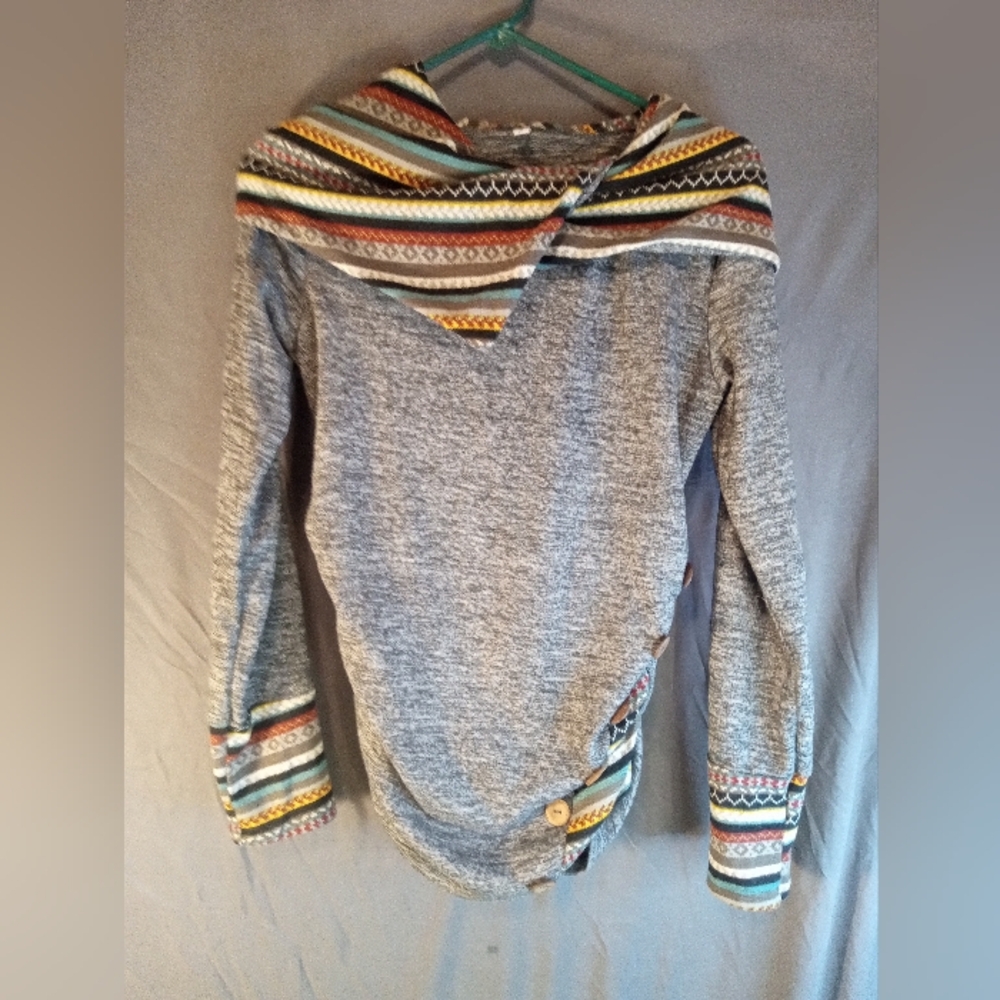 Dressfo Crowlneck Runched Retro Tribal Stripe Multicolor  Sweater